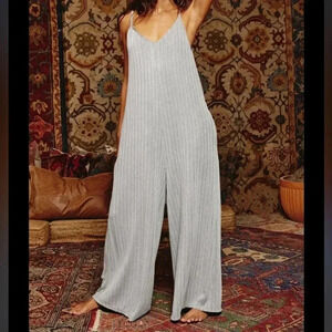 Mina Lisa Women’s Gray Ribbed Tank Knit Jumpsuit Medium